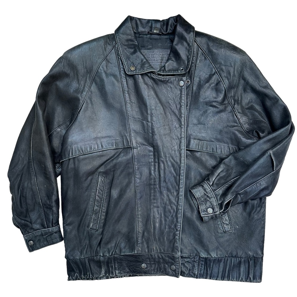 Vintage‎ 90s/y2k Express black 100% leather motorcycle bomber